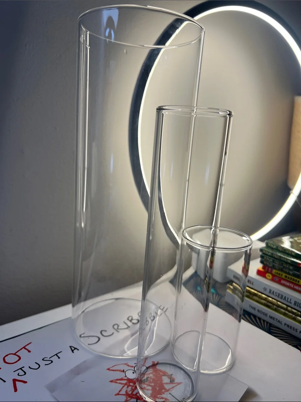 Clear Glass Cylinder Vase Set - Transparent Modern Centerpiece- 3 Vases